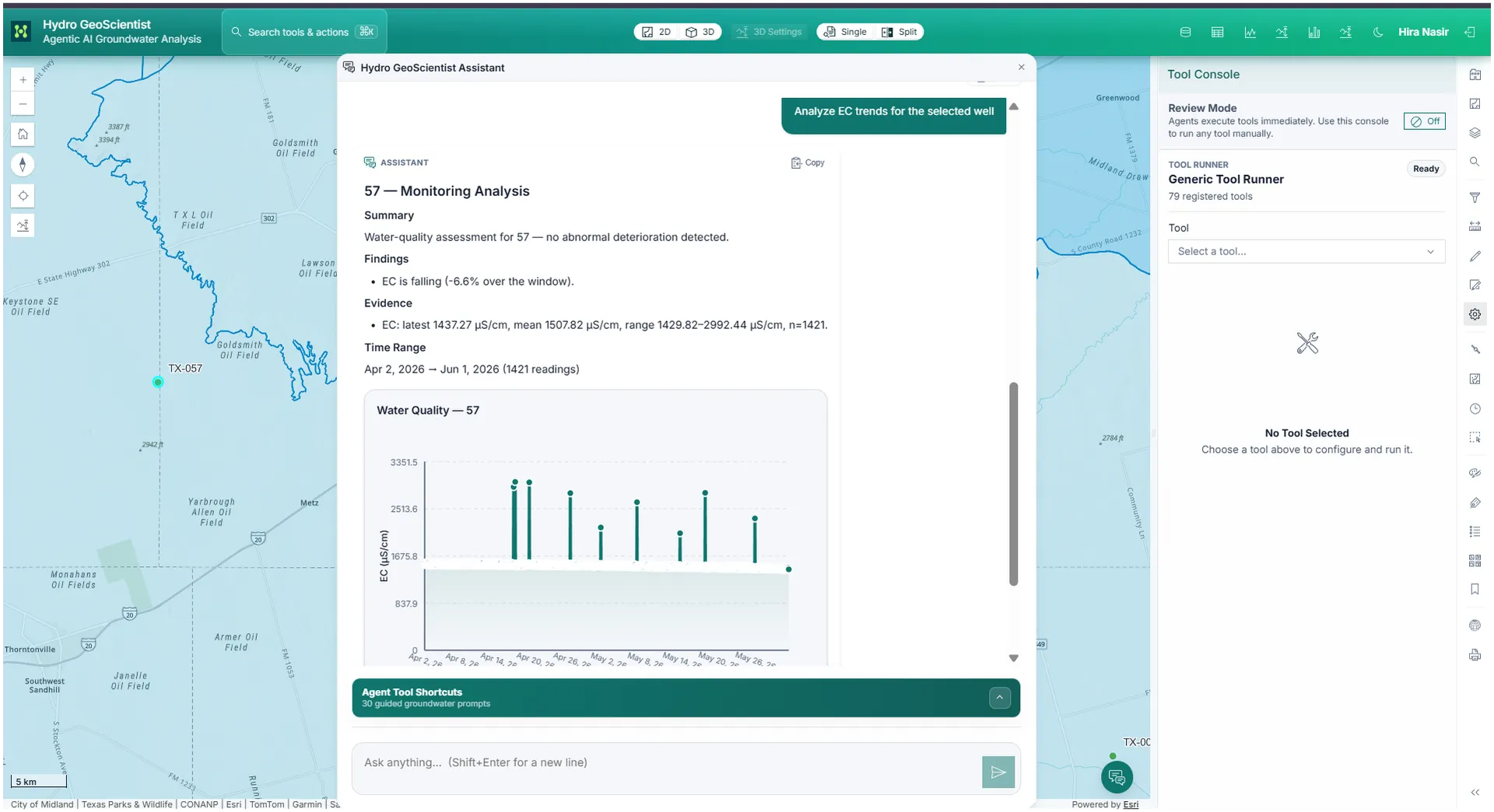 AI agent workflow result with map context.